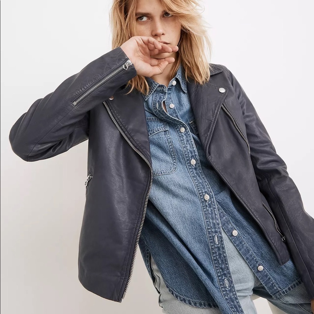 NEW Madewell Washed Leather Motorcycle Jacket E0488